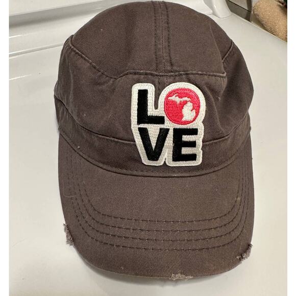 Otto Collecction LOVE Michigan Brown Distressed Baseball Hat Cap Womens Adj - Picture 2 of 8